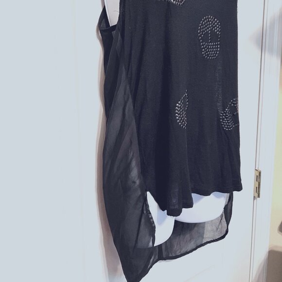 Moon Collection Los Angeles-Women's Black Tank Top-Skulls-Beads-Sheer open Back - Picture 3 of 11